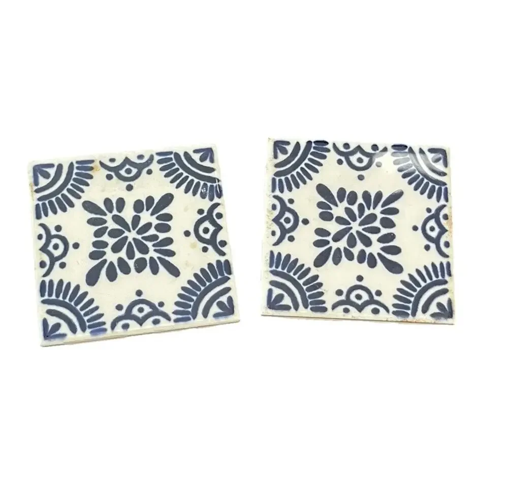 (2) Hand-Painted Talavera-Style Ceramic Tile – Orion Monterrey Mexico coasters